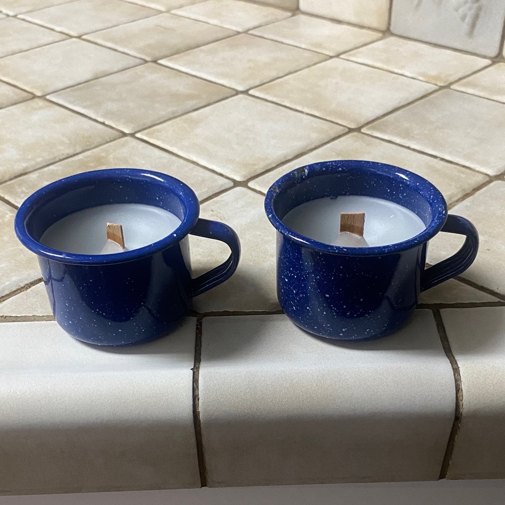 Blue Vintage Enamel Mug Candles